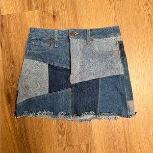 Alice + Olivia Patchwork Multi-Blue Denim Mini Skirt